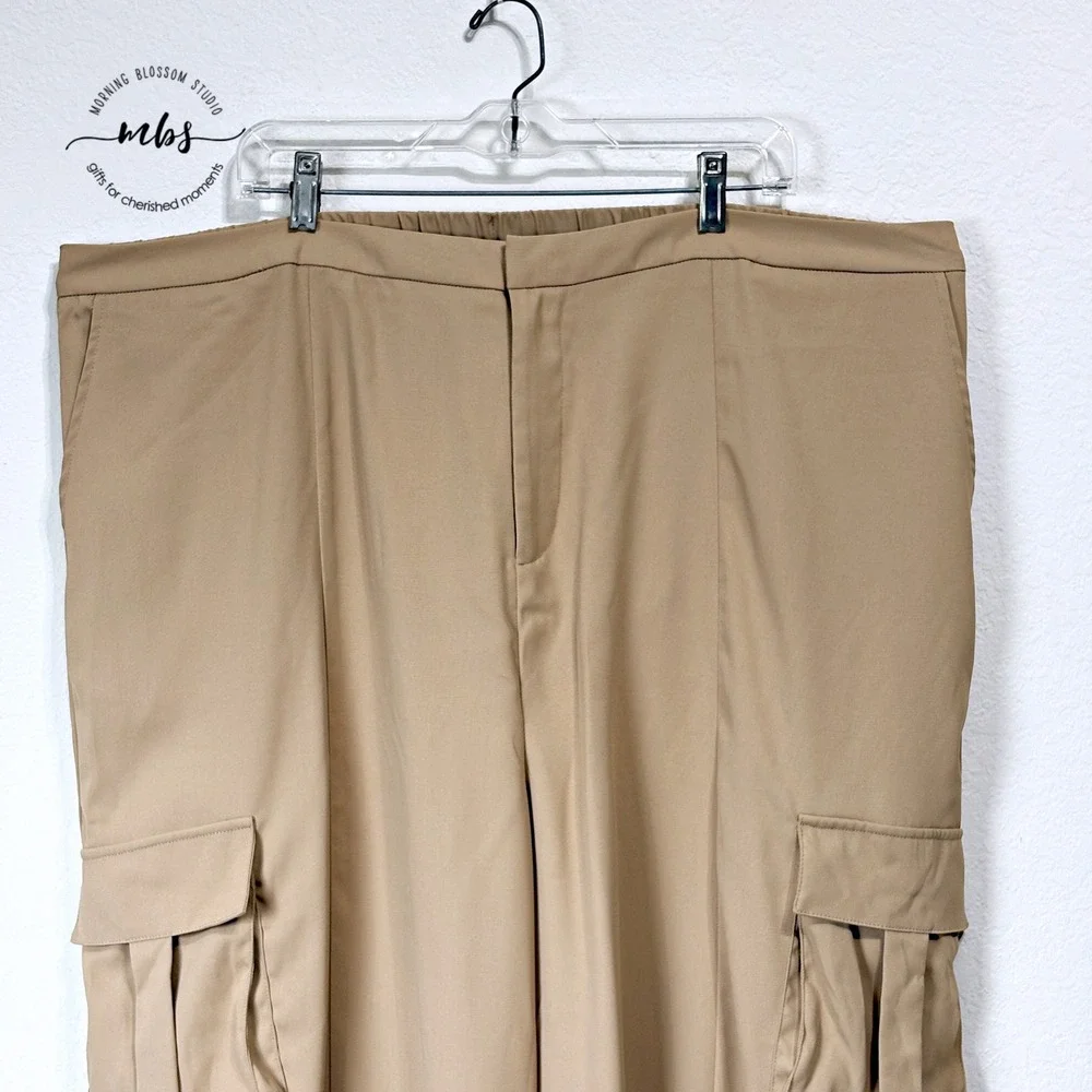 Megan Renee Parachute Cargo Pants‎ Elastic Waist Tapered Jogger Tan Women 2X - Picture 2 of 8